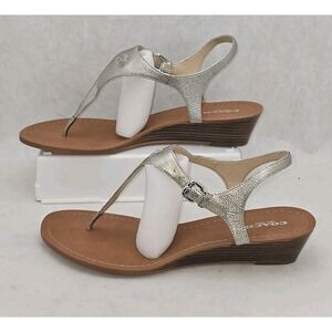 Coach Vitalia Silver Leather Wedge Thong Sandals-Size 10B Classic Old Money